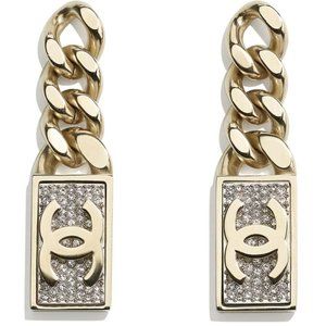 CHANEL 21C Gold & Crystal CC Logo Earrings